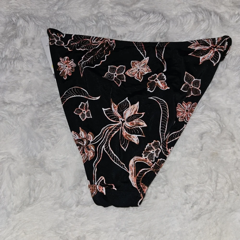 Sundazed Women's Printed Adjustable Strap Bikini Bottoms, Black Violet Large NWT